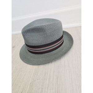 Dobbs Fifth Ave Fedora Grey Gray Hat 7 1/8  Vintage USA Woven Ribbon Mens Unline